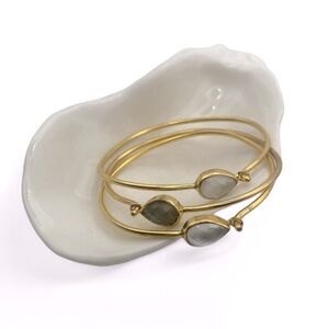 Set of Three Goldtone Bangles with White and Grey Rhinestones